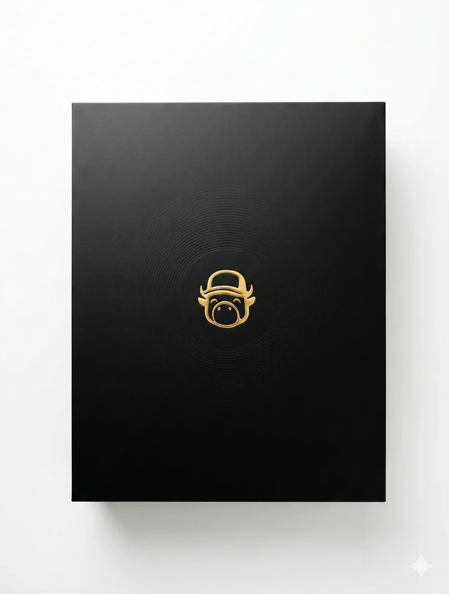 Top down view of the Happi Buffalo box, gold mark centered