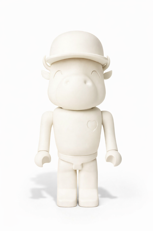 Off-white buffalo sculptural figure with minimalist form and heart emblem, Signature Ivory Stone edition